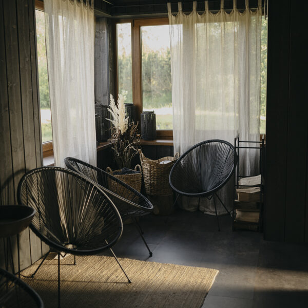 Wood stove sauna with relaxation area