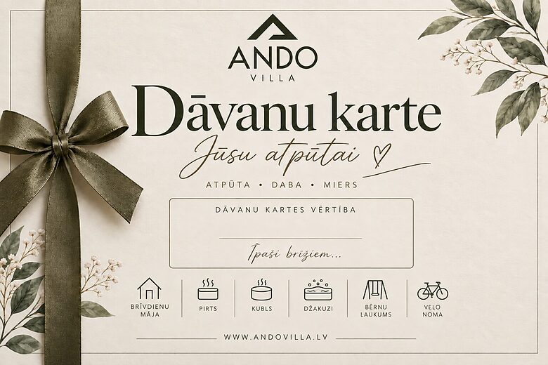 ANDO villa dāvanu karte atpūtai ar pirti un džakuzi